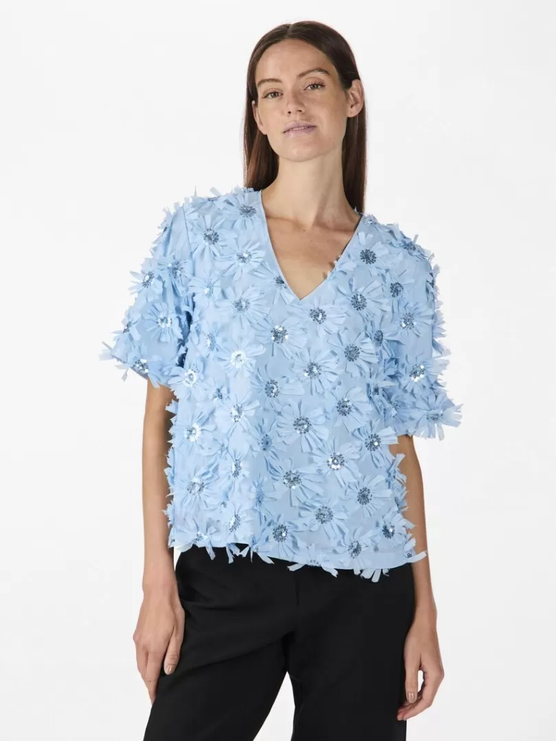 Tops & T-Shirts>Yas ABELONE SHORT SLEEVED TOP ClearSky