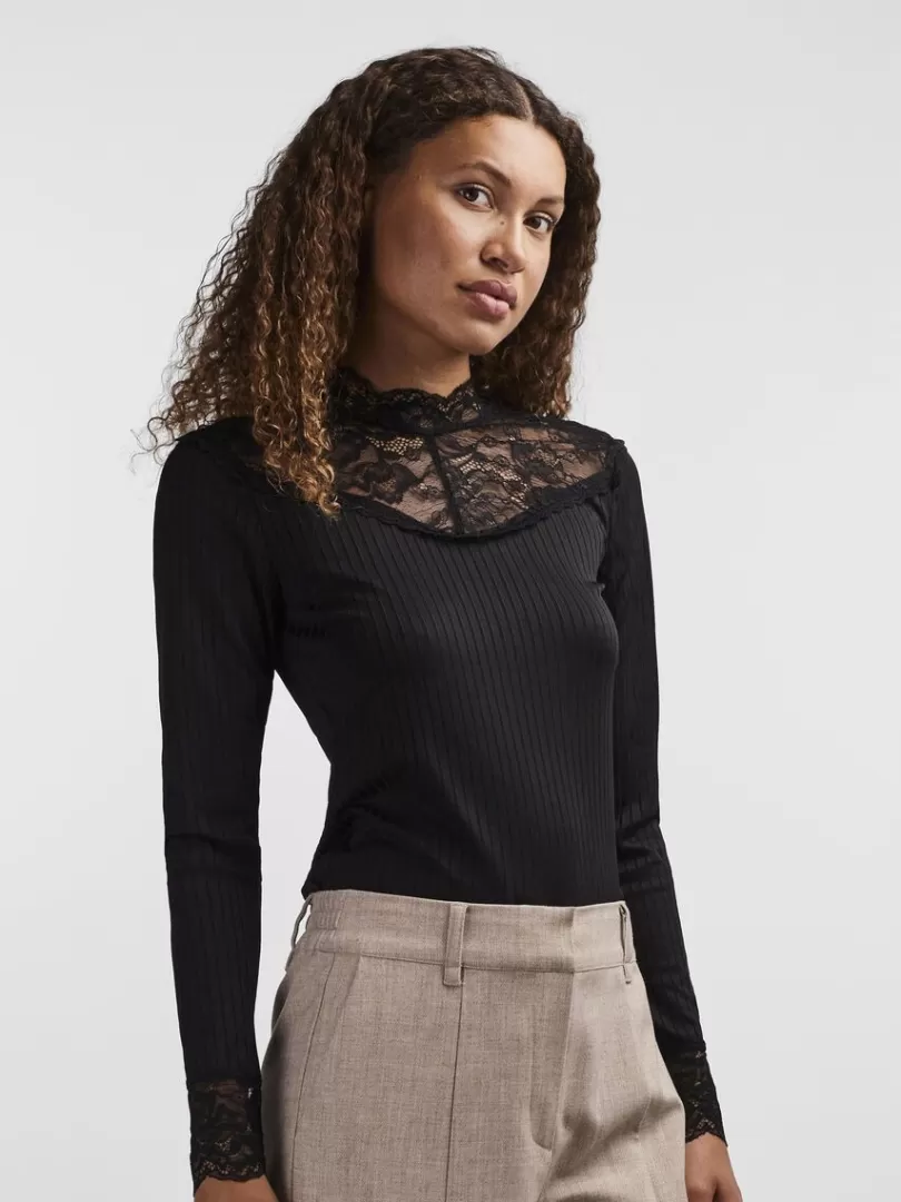 Tops & T-Shirts>Yas BLACE LONG SLEEVED TOP Black