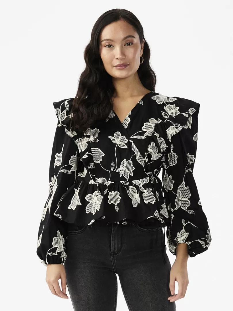 Tops & T-Shirts>Yas CONTOUR WRAP BLOUSE Black