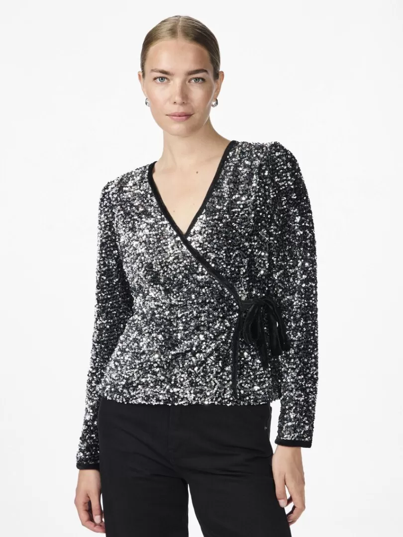 Tops & T-Shirts>Yas ELLE WRAP TOP Silver