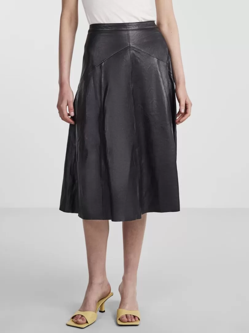 Skirts>Yas HANNAH MIDI LEATHER SKIRT Black