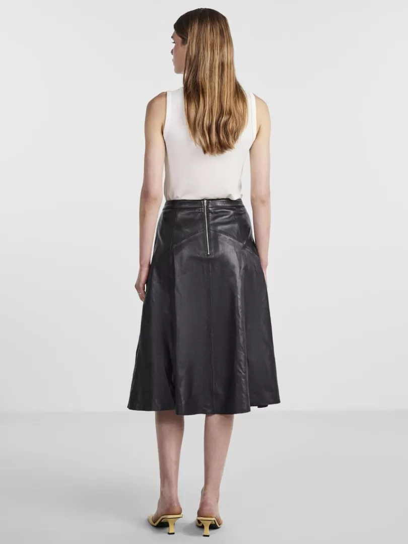 Skirts>Yas HANNAH MIDI LEATHER SKIRT Black