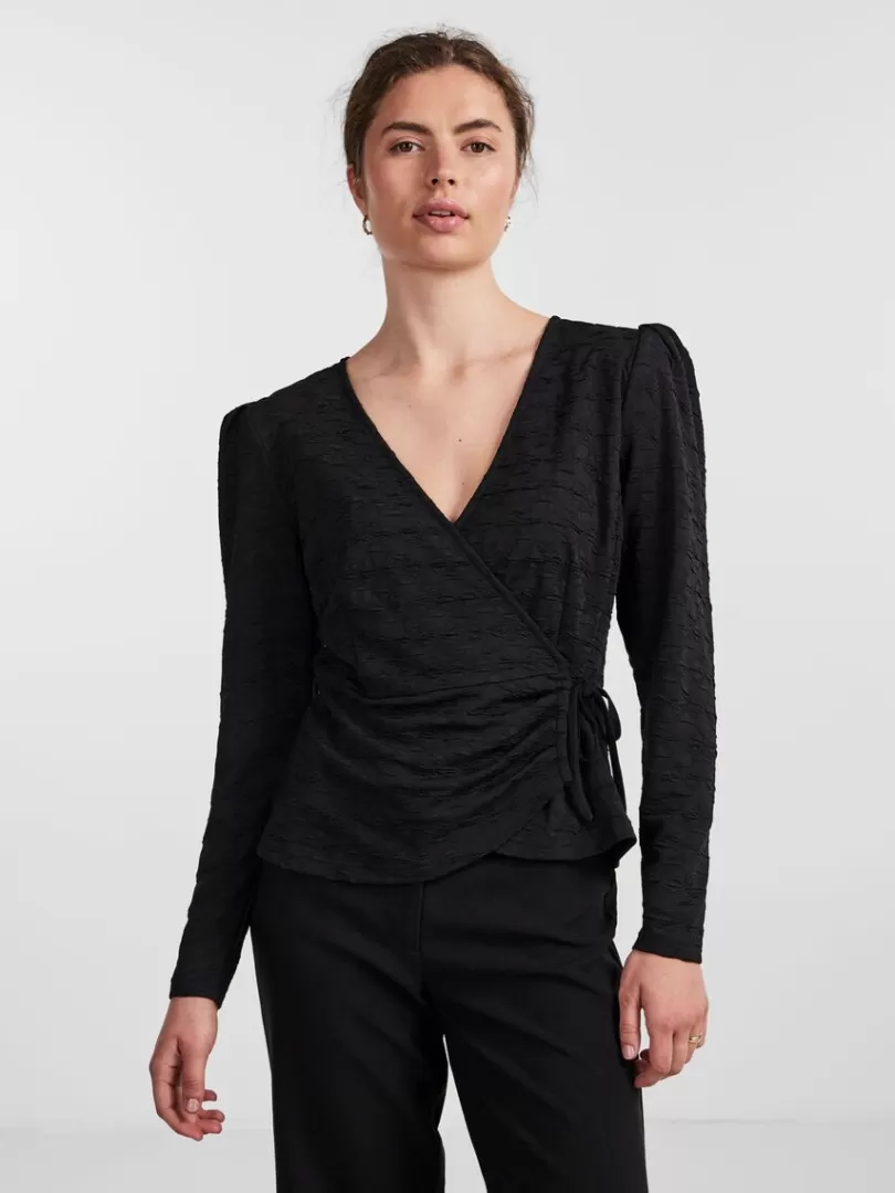 Shirts | Tops & T-Shirts>Yas LEIDO WRAP TOP Black