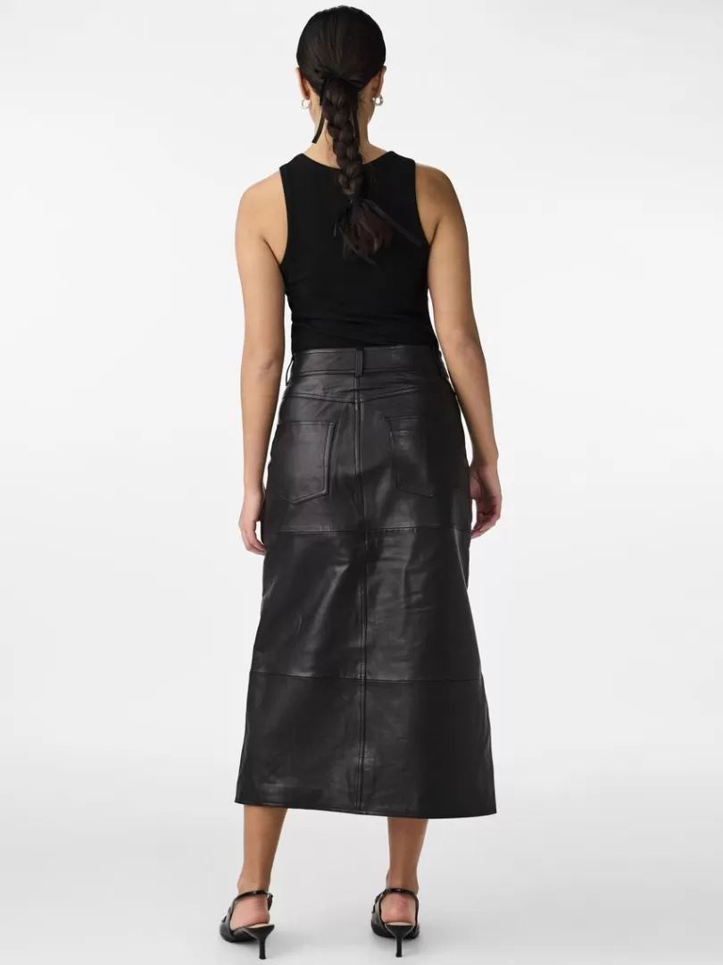 Skirts>Yas MINA LEATHER MIDI SKIRT Black