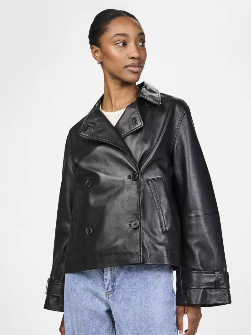 Outerwear>Yas REEMA LEATHER JACKET Black