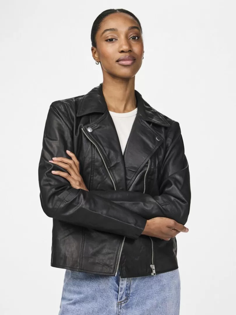 Outerwear | Trousers>Yas SOPHIE LEATHER BIKER JACKET Black