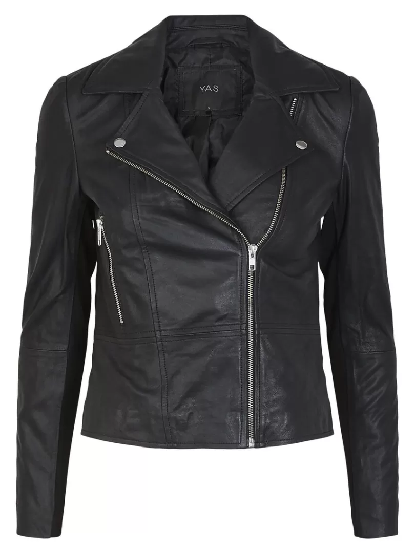 Outerwear | Trousers>Yas SOPHIE LEATHER BIKER JACKET Black