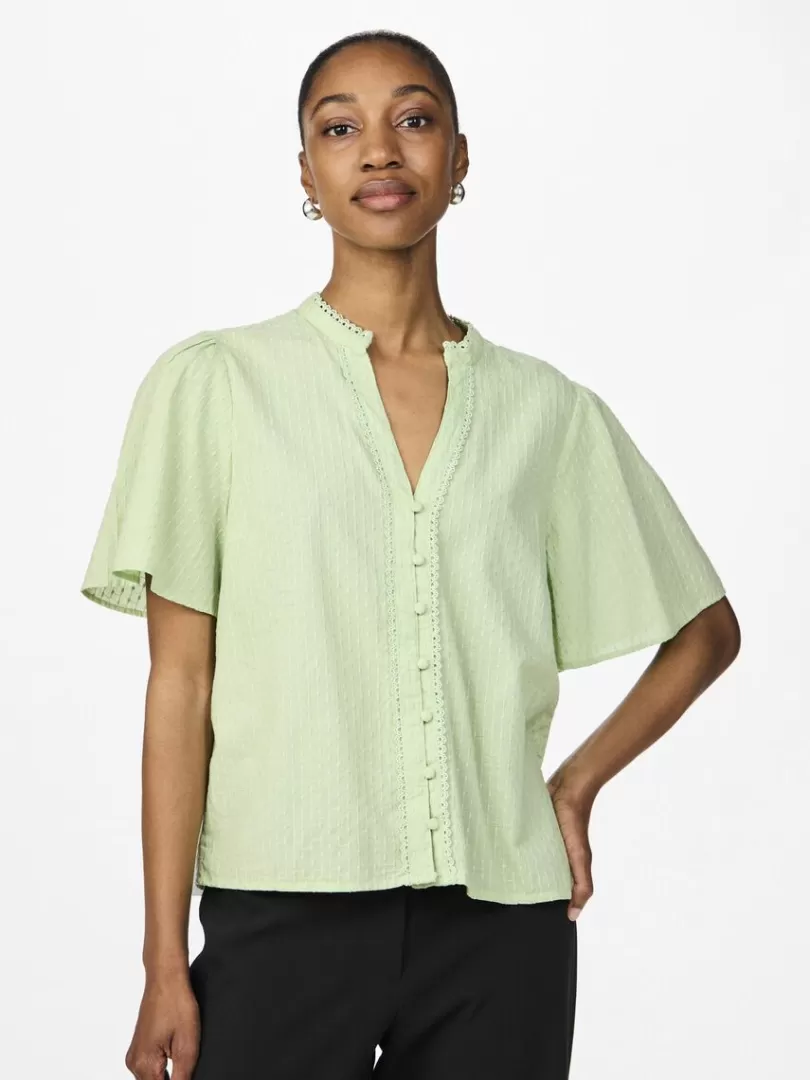 Tops & T-Shirts>Yas TIA SHORT SLEEVED TOP QuietGreen