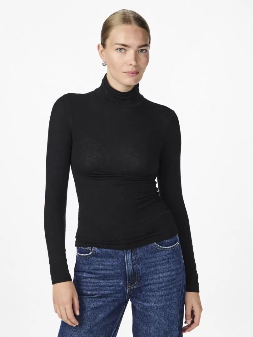 Knitwear | Tops & T-Shirts>Yas WOOLA WOOL BLEND KNITTED TOP Black