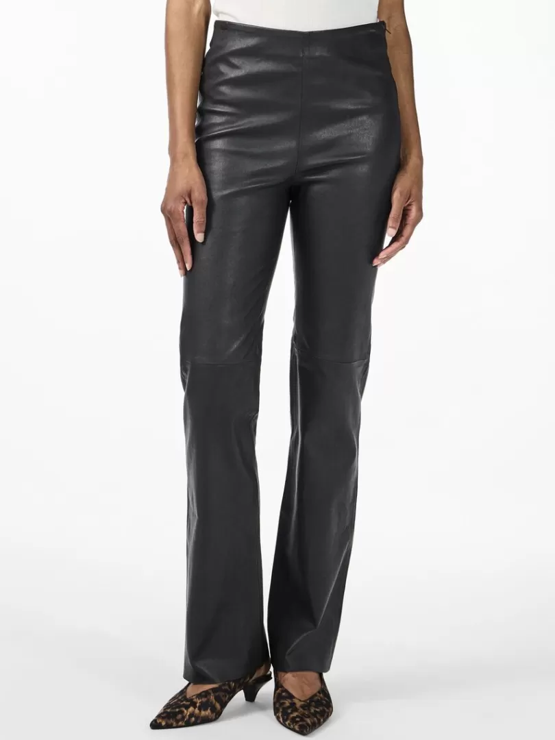 Trousers>Yas ZELLU LEATHER TROUSERS Black